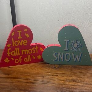 Heart-Shaped Holiday Decor Set - Red and Blue - Both Double Sided Set of Two